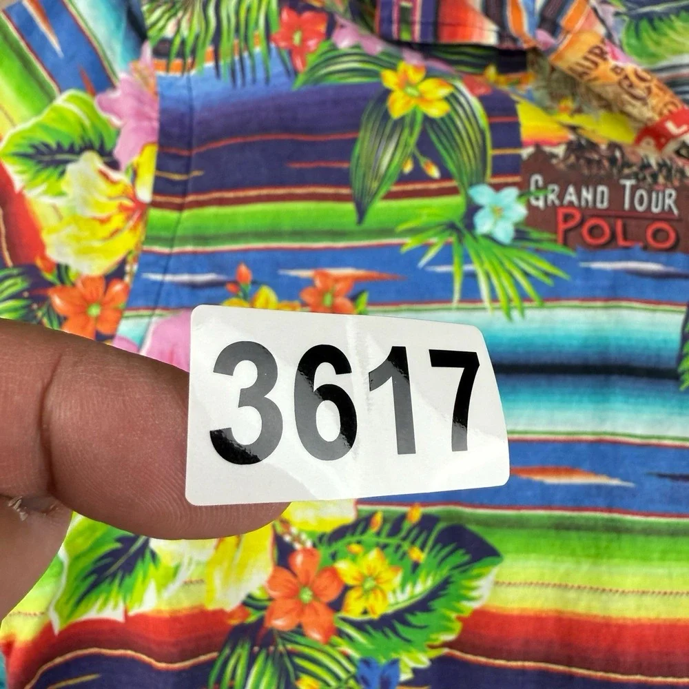 Polo Ralph Lauren Shirt Men L Hawaiian Floral‎ Stripe Grand Tour Custom Fit